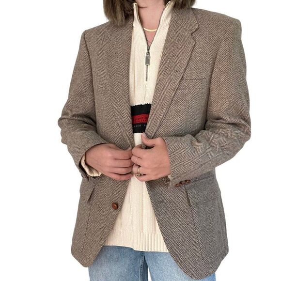 Farah Tan Brown Wool Herringbone Equestrian Preppy Sport Coat Blazer 40R - Picture 7 of 9
